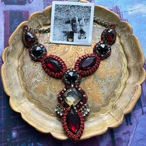 ANTHROPOLOGIE “ EVOLUTION BALL NECKLACE “ WITH BLUE BEAD & RHINESTONES BEADS.